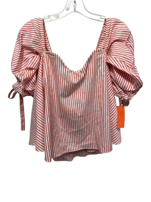 Caroline Constas Size XS Orange & White Cotton Vertical Pinstripe 1/2 sleeve Top Orange & White / XS