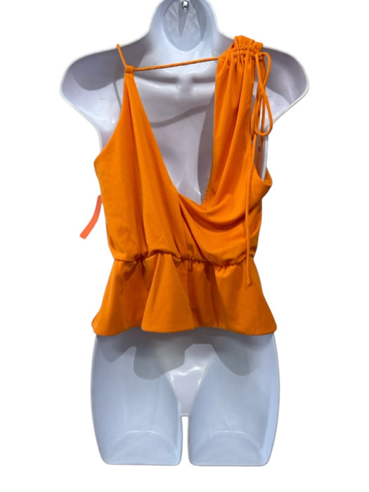 NBD Size S Orange Polyester Sleeveless Double V Neck Shoulder Detail Top Orange / S