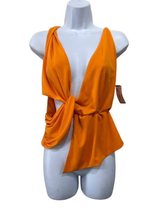 NBD Size S Orange Polyester Sleeveless Double V Neck Shoulder Detail Top Orange / S