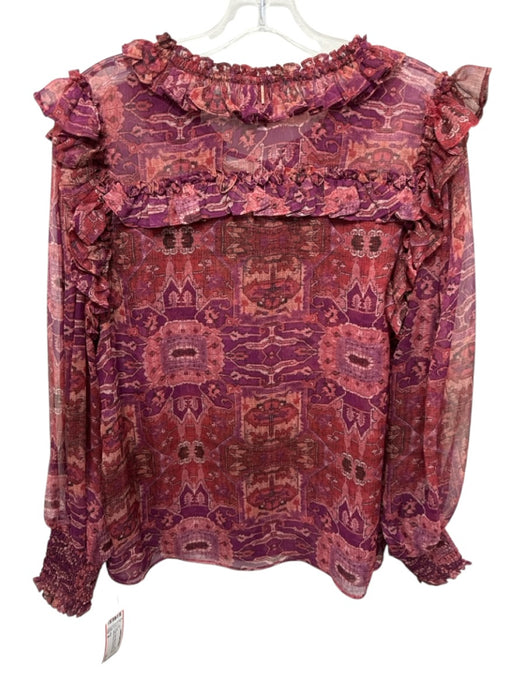 Misa Size M Purple, Red & Black Polyester Long Balloon Sleeve Abstract Print Top Purple, Red & Black / M