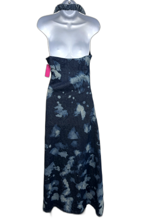 Orire Size 4 Navy & Blue Print Cotton Denim Side Zip Tie Dye Halter Maxi Dress Navy & Blue Print / 4