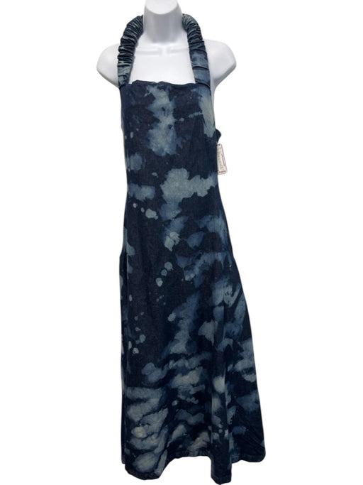 Orire Size 4 Navy & Blue Print Cotton Denim Side Zip Tie Dye Halter Maxi Dress Navy & Blue Print / 4