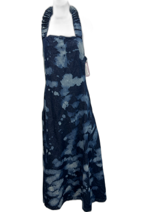 Orire Size 4 Navy & Blue Print Cotton Denim Side Zip Tie Dye Halter Maxi Dress Navy & Blue Print / 4