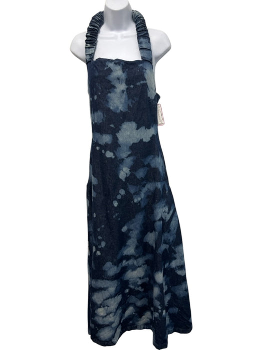 Orire Size 4 Navy & Blue Print Cotton Denim Side Zip Tie Dye Halter Maxi Dress Navy & Blue Print / 4