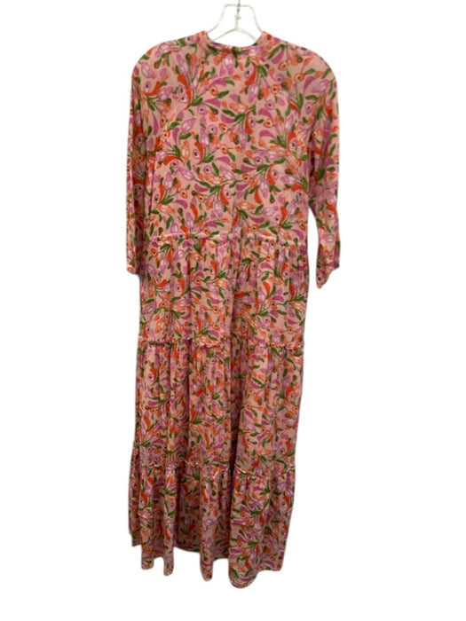 Banjanan Size XS Pink, Green, Purple Cotton Drawstring Floral Long Sleeve Dress Pink, Green, Purple / XS