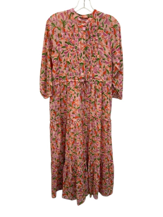 Banjanan Size XS Pink, Green, Purple Cotton Drawstring Floral Long Sleeve Dress Pink, Green, Purple / XS