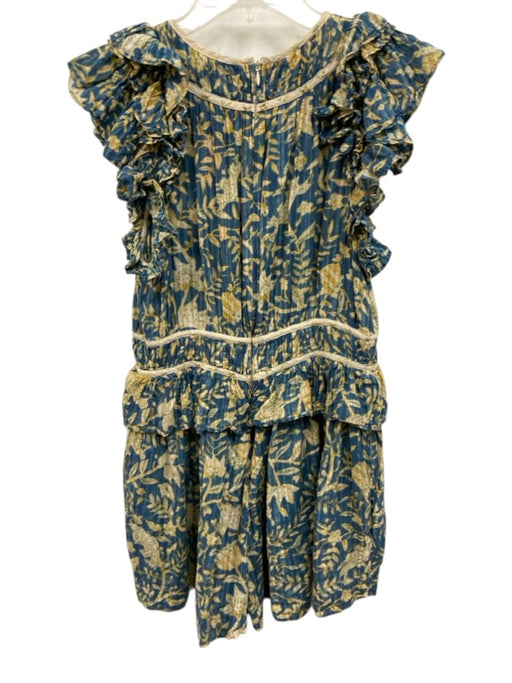 Ulla Johnson Size 6 Blue, Cream, Yellow Cotton Back Zip Abstact Heel Dress Blue, Cream, Yellow / 6