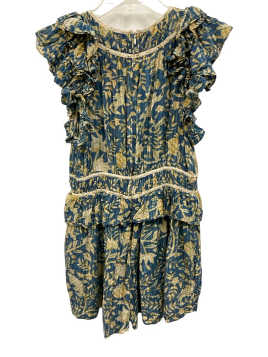Ulla Johnson Size 6 Blue, Cream, Yellow Cotton Back Zip Abstact Heel Dress Blue, Cream, Yellow / 6