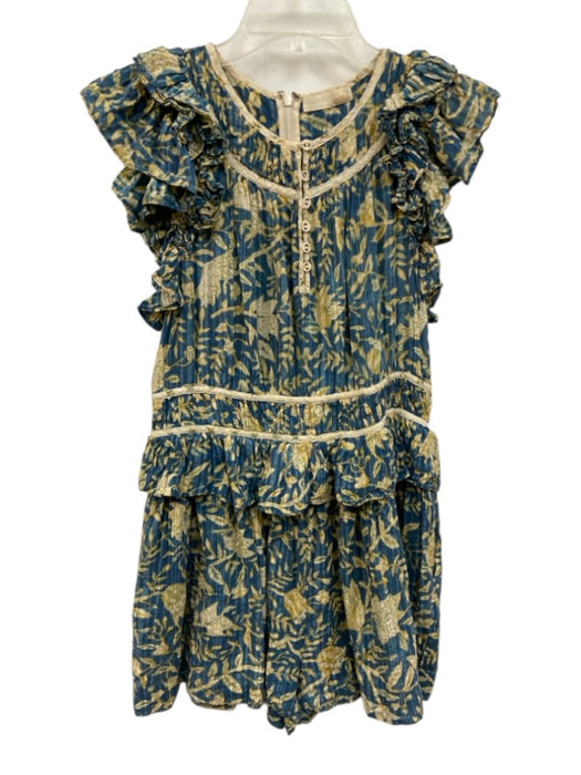 Ulla Johnson Size 6 Blue, Cream, Yellow Cotton Back Zip Abstact Heel Dress Blue, Cream, Yellow / 6