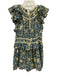 Ulla Johnson Size 6 Blue, Cream, Yellow Cotton Back Zip Abstact Heel Dress Blue, Cream, Yellow / 6