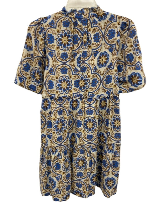 Tuckernuck Size XS Beige, Blue, Brown Cotton V Neck Abstract Floral Dress Beige, Blue, Brown / XS