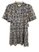 Tuckernuck Size XS Beige, Blue, Brown Cotton V Neck Abstract Floral Dress Beige, Blue, Brown / XS