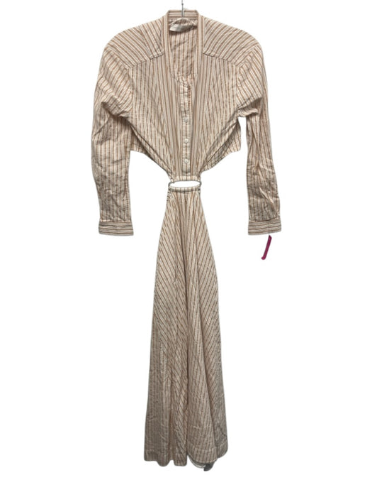 Jonathan Simkhai Size 4 Tan & White Print Cotton Open Back Stripe SHW Dress Tan & White Print / 4