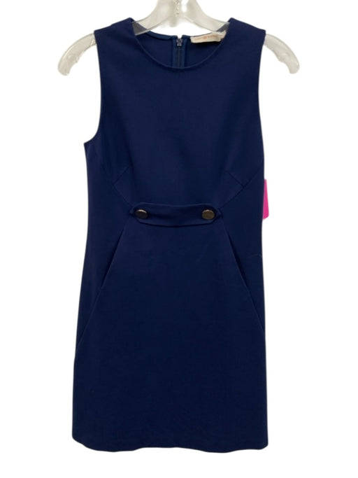Tory Burch Size XS Navy Viscose Back Zip GHW pocket Sleeveless Dress Navy / XS