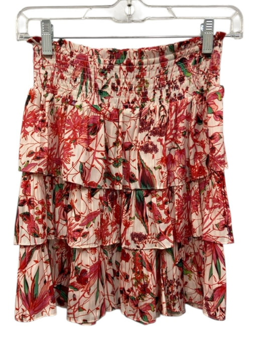 By Anthropologie Size XS Pink, Green, White Polyester Smocked Floral Skirt Pink, Green, White / XS