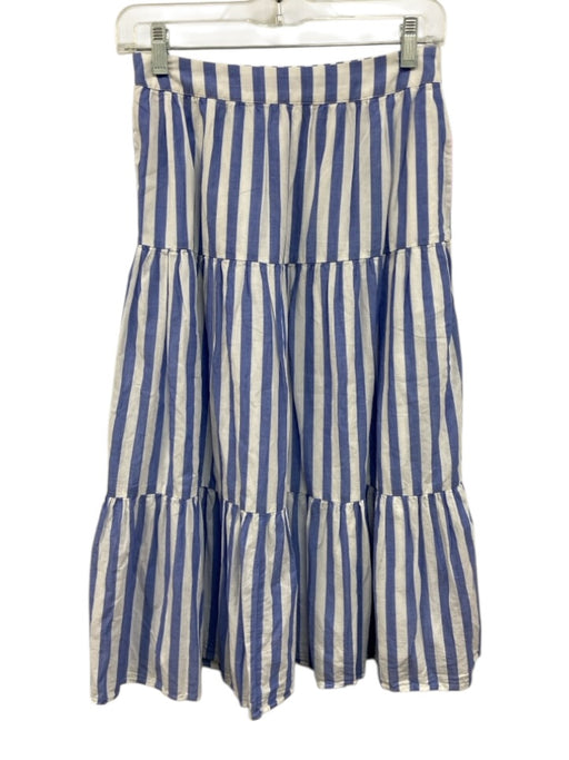 J Crew Size XS Blue & White Cotton Elastic Waist Stripe Midi Skirt Blue & White / XS