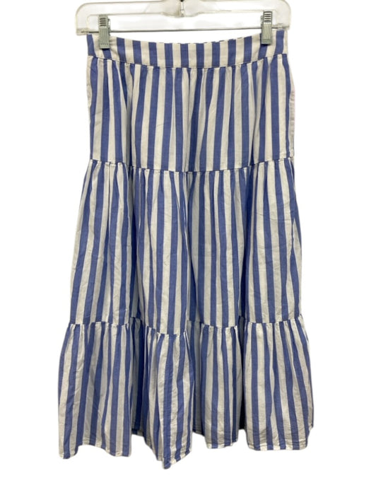 J Crew Size XS Blue & White Cotton Elastic Waist Stripe Midi Skirt Blue & White / XS
