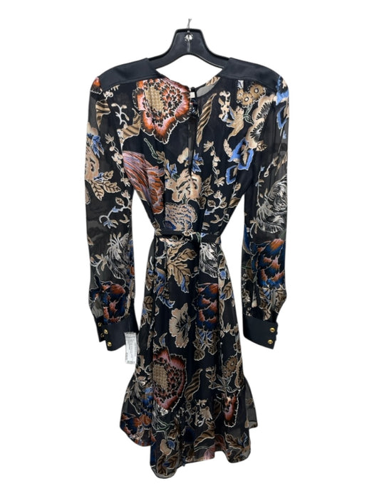 Tory Burch Size 2 Black & Multi Viscose & Silk Keyhole Belted Floral Print Dress Black & Multi / 2