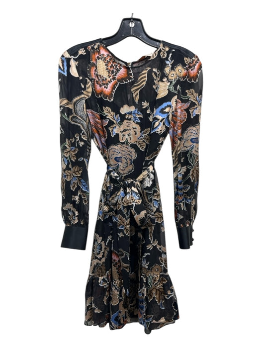 Tory Burch Size 2 Black & Multi Viscose & Silk Keyhole Belted Floral Print Dress Black & Multi / 2