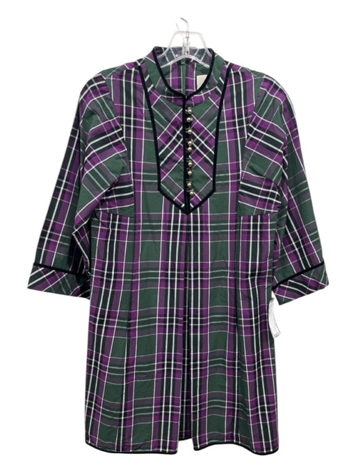 Tuckernuck Size XS Green & Purple Cotton Plaid Back Zip Dress Green & Purple / XS