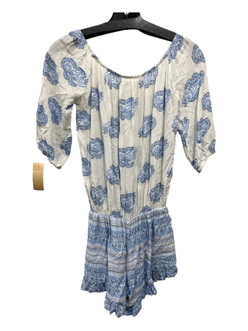 Faithful The Brand Size XS Blue, White, Beige Rayon Off Shoulder Paisley Romper Blue, White, Beige / XS
