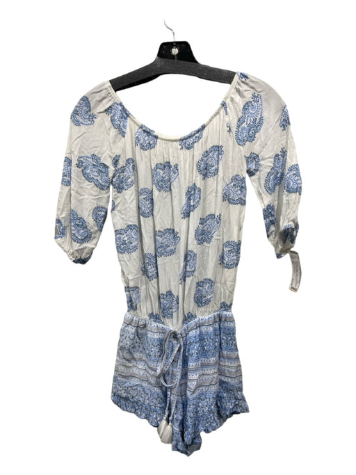 Faithful The Brand Size XS Blue, White, Beige Rayon Off Shoulder Paisley Romper Blue, White, Beige / XS