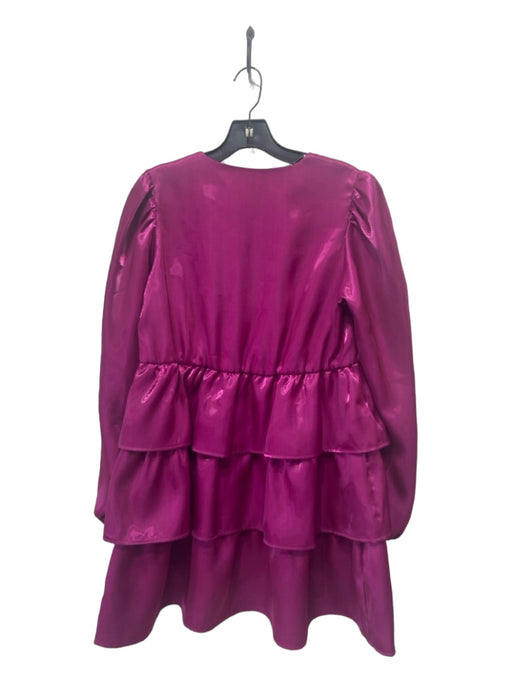 Crosby Size S Fuschia Pink Shimmer V Neck Tiered Long Puff Sleeve Dress Fuschia Pink / S