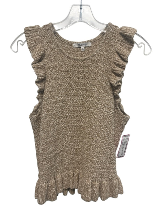 Madewell Size XS Beige & White Cotton Ruffle Cap Sleeve Knit Ruffle Hem Top Beige & White / XS