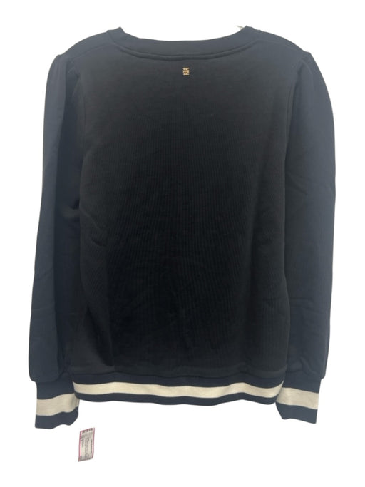 Emily McCarthy Size M Black & White Pima Cotton Long puff sleeve Logo Sweater Black & White / M