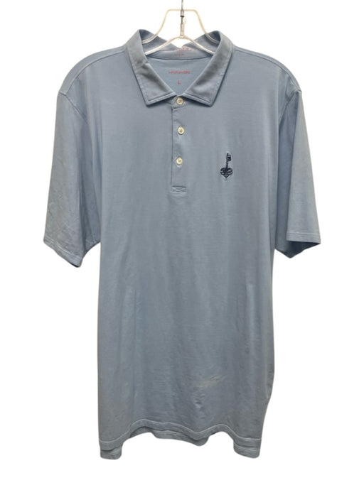 B Draddy Size L Blue Cotton Blend Solid Polo Men's Short Sleeve Blue / L