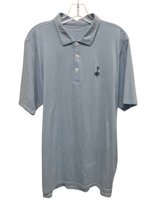 B Draddy Size L Blue Cotton Blend Solid Polo Men's Short Sleeve Blue / L
