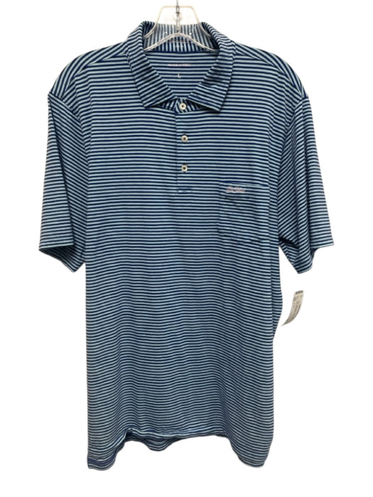 B Draddy Size L Blue Cotton Blend Striped Polo Men's Short Sleeve Blue / L