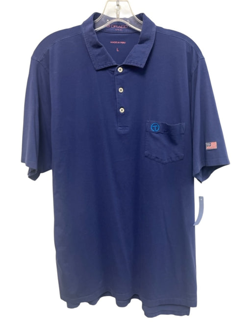 B Draddy Size L Blue Cotton Solid Polo Men's Short Sleeve Blue / L