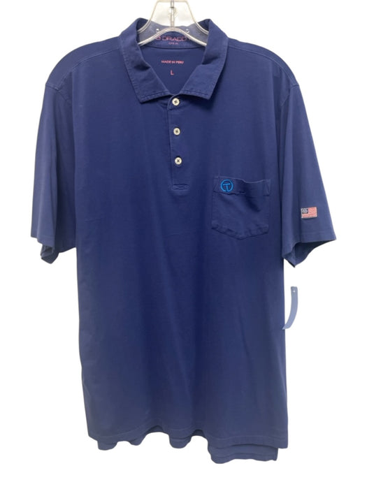 B Draddy Size L Blue Cotton Solid Polo Men's Short Sleeve Blue / L