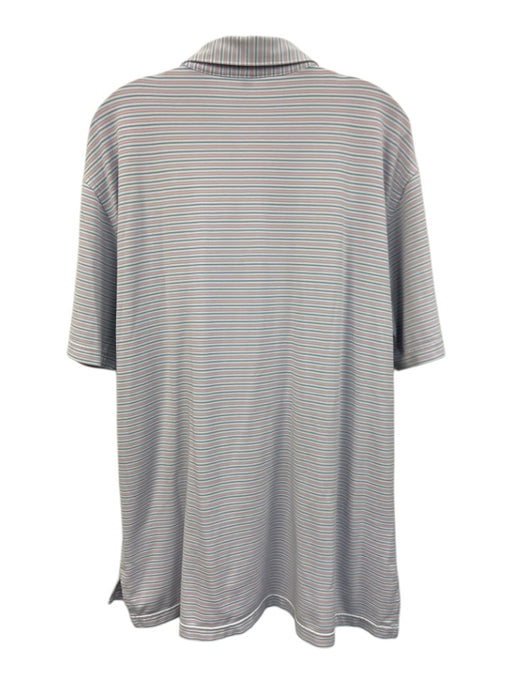 Peter Millar Size L Pink & Blue Synthetic Striped Polo Men's Short Sleeve Pink & Blue / L