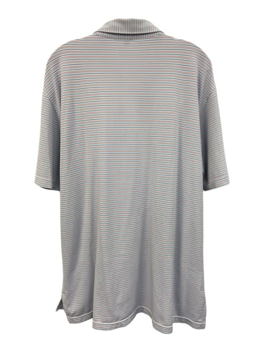 Peter Millar Size L Pink & Blue Synthetic Striped Polo Men's Short Sleeve Pink & Blue / L