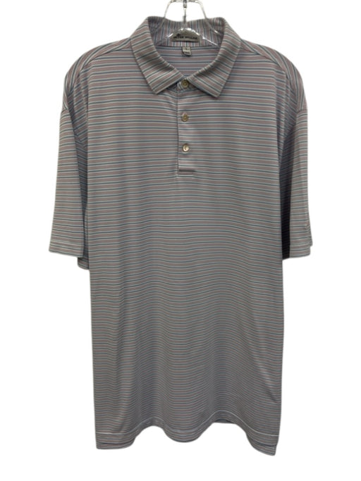 Peter Millar Size L Pink & Blue Synthetic Striped Polo Men's Short Sleeve Pink & Blue / L