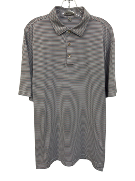 Peter Millar Size L Pink & Blue Synthetic Striped Polo Men's Short Sleeve Pink & Blue / L
