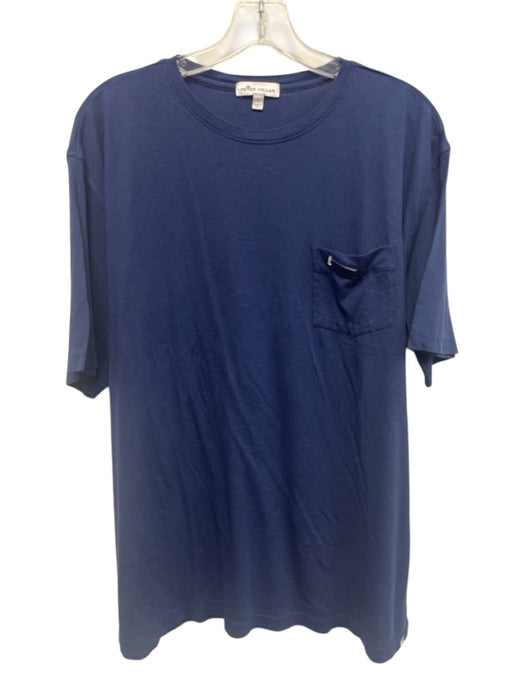 Peter Millar Size L Blue Cotton Blend Solid T shirt front pocket Short Sleeve Blue / L
