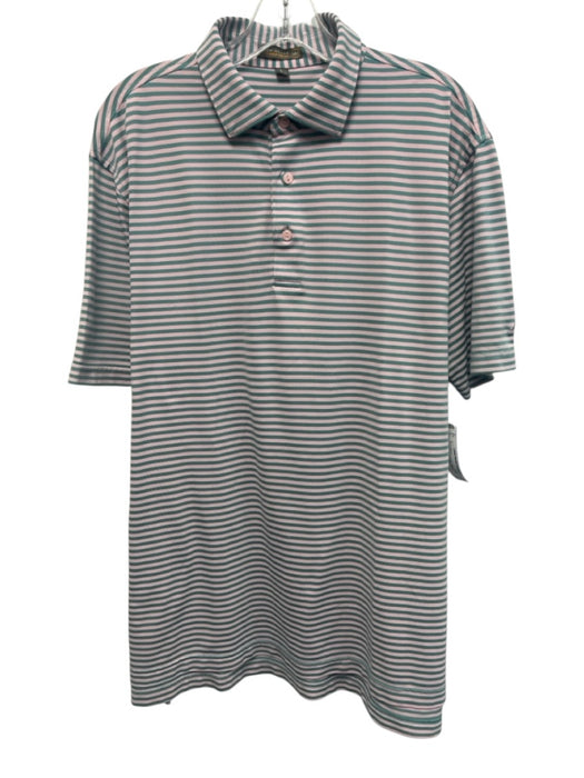 Peter Millar Size L Pink & Green Synthetic Striped Polo Athleisure Short Sleeve Pink & Green / L
