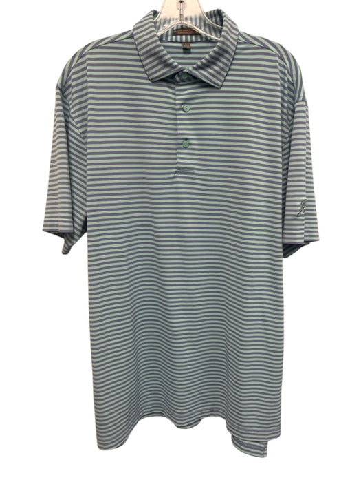 Peter Millar Size L Green & Purple Synthetic Striped Polo Men's Short Sleeve Green & Purple / L