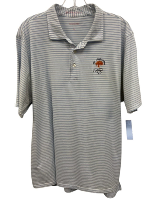 B Draddy Size L Blue & White Cotton Striped Polo Men's Short Sleeve Blue & White / L