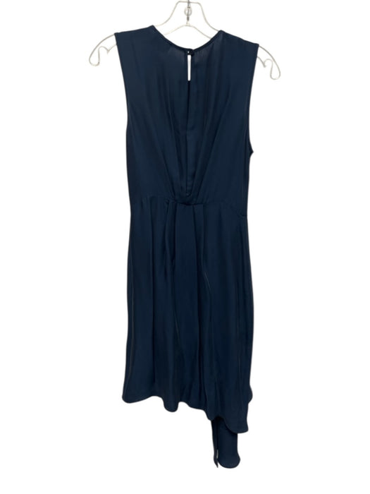 Milly Size 2 Navy Blue Viscose Blend Sleeveless Pleated Satin Asymmetric Dress Navy Blue / 2