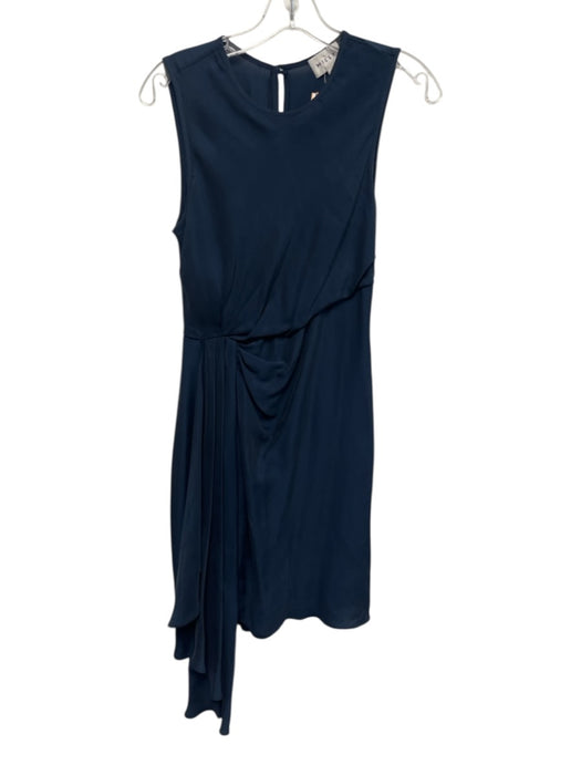 Milly Size 2 Navy Blue Viscose Blend Sleeveless Pleated Satin Asymmetric Dress Navy Blue / 2