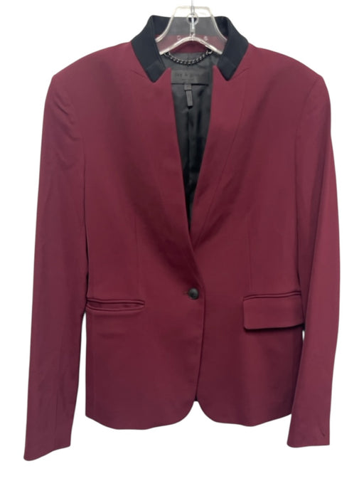 Rag & Bone Size 2 Burgundy & Black Viscose Blend One Button Flap Pocket Jacket Burgundy & Black / 2