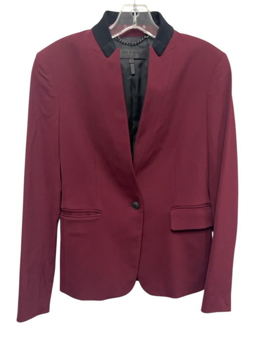 Rag & Bone Size 2 Burgundy & Black Viscose Blend One Button Flap Pocket Jacket Burgundy & Black / 2