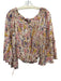 Free People Size Small Blue, Pink, Green Viscose Long Flare Sleeve Floral Top Blue, Pink, Green / Small