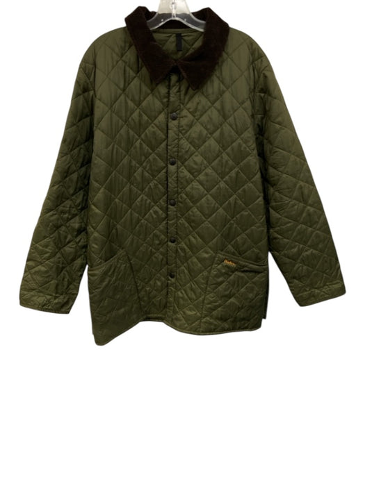 Barbour Size L Olive Green Synthetic Quilted Button Up Snap button Men's Jacket Olive Green / L