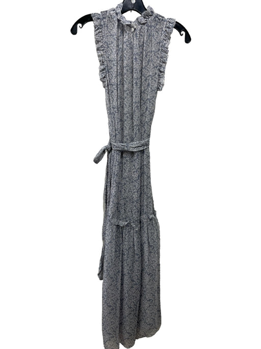Christy Lynn Size XS Gray & Cream Silk Sheer Ruffle Detail Floral Sash Dress Gray & Cream / XS
