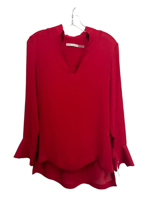 Alice + Olivia Size XS Red Silk V Neck Long Sleeve Side Slit Top Red / XS